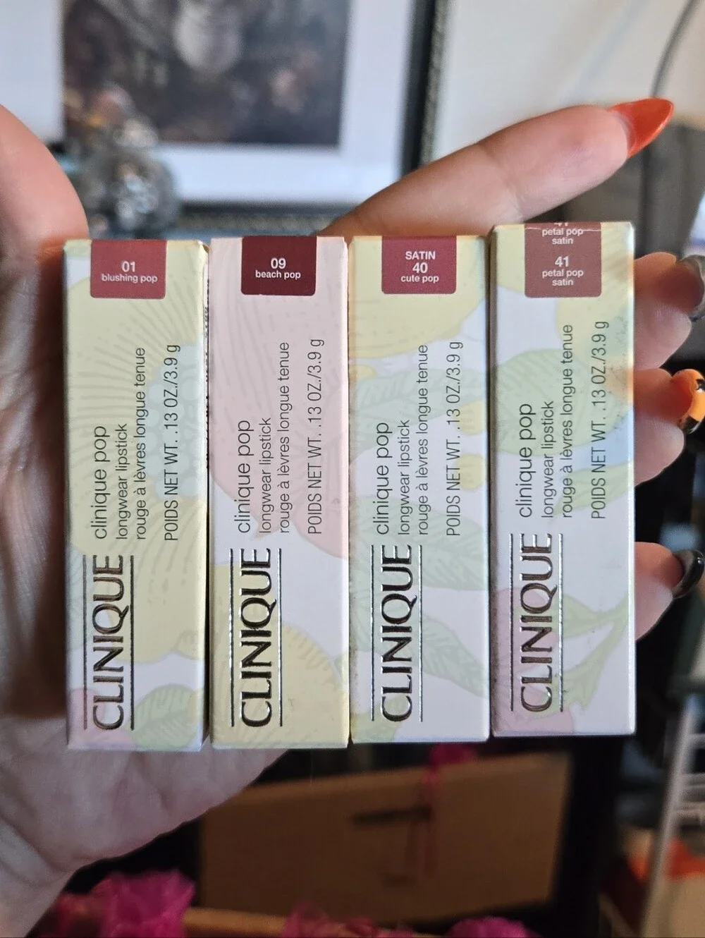 Four New Clinique Pop Matte & Satin Lipsticks- Blushing, Beach, Cute & Petal Pop